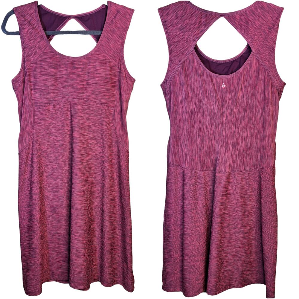 PrAna Calico Magenta athletic back cut out dress M built in bra pink stretchy - Picture 2 of 5